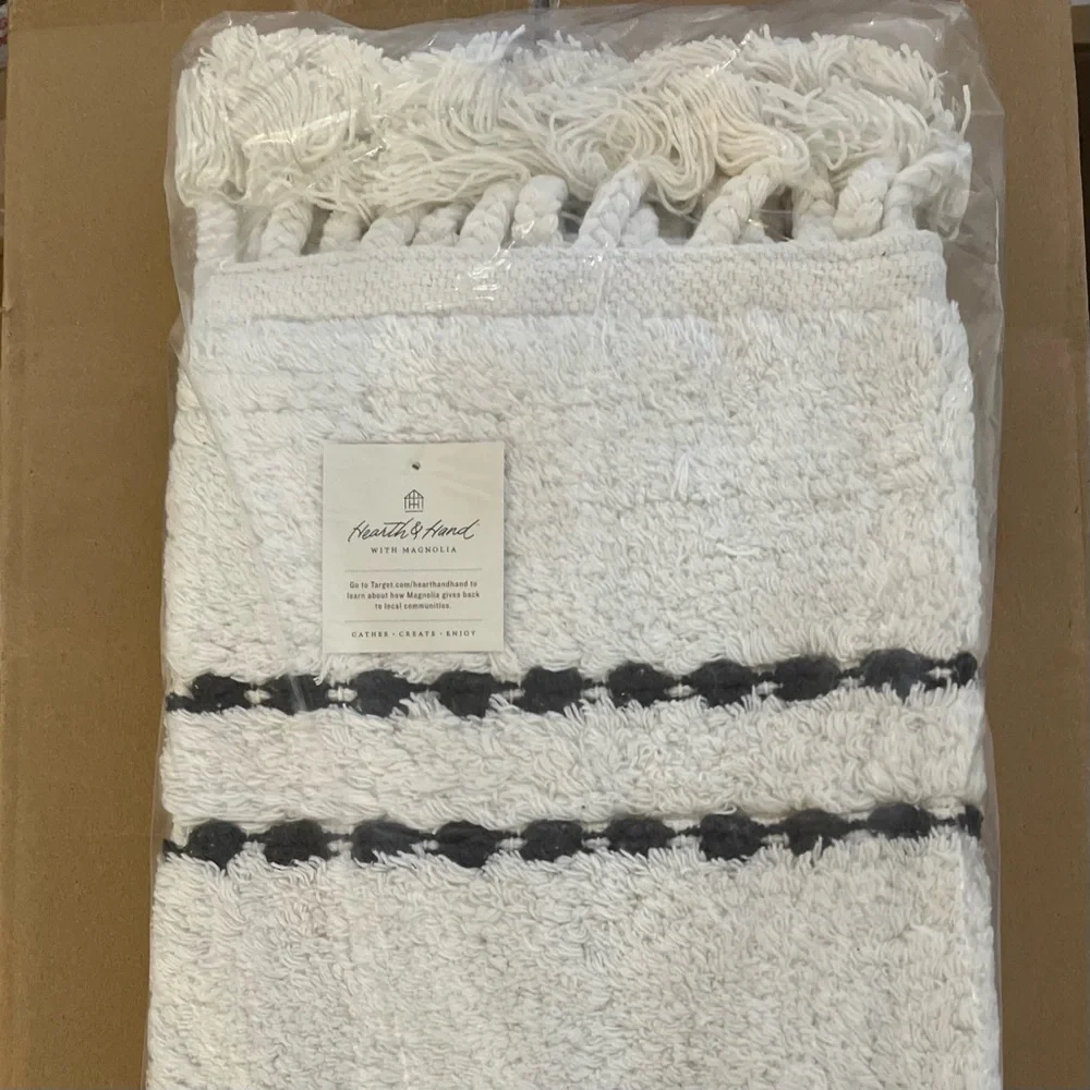 Stitch Stripe Bath Rug with Braided Fringe White/Black - Hearth & Hand